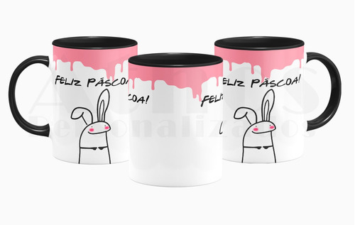 Caneca Meme Flork Boneco Palito Feliz Páscoa - Preta